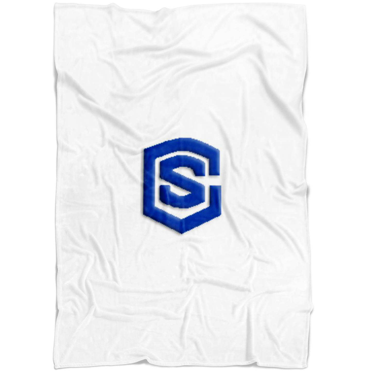 White Fleece Blanket Blue Logo