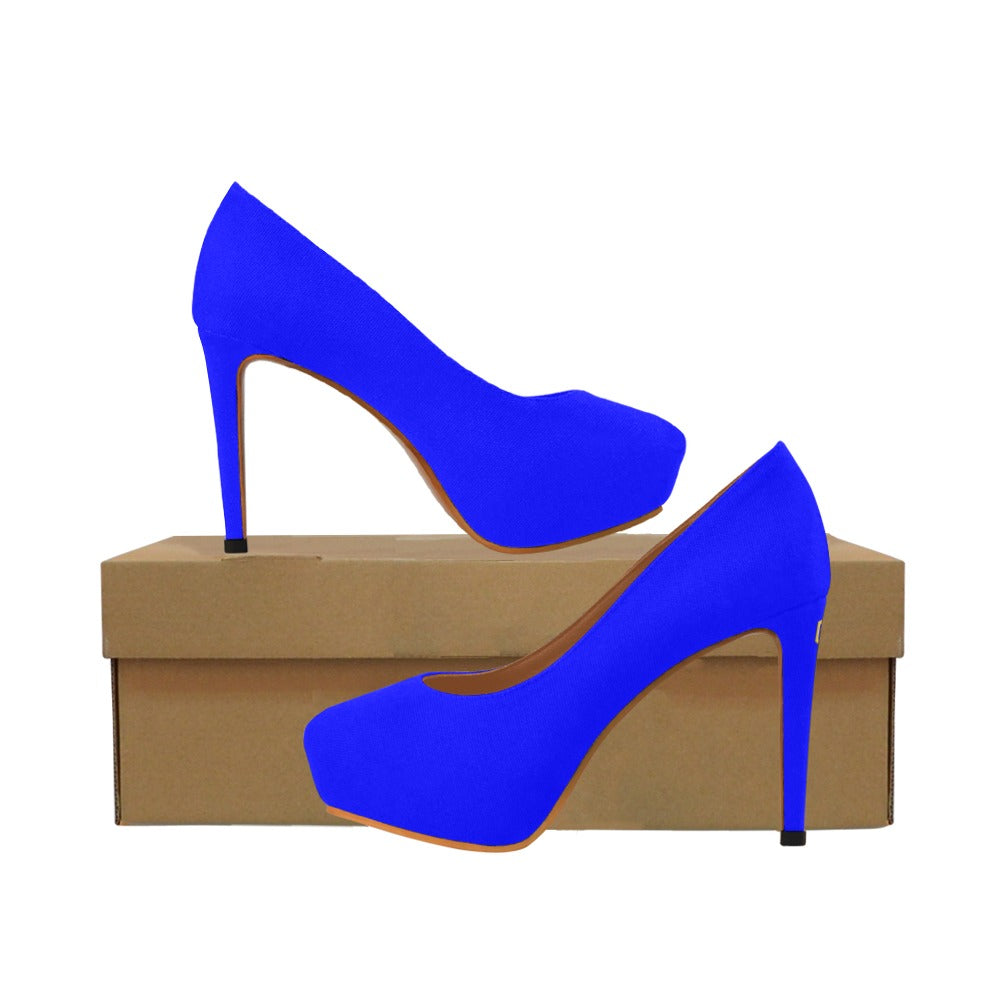 Blue Women's Pumps With Gold Logo Women's High Heels (Model 044)