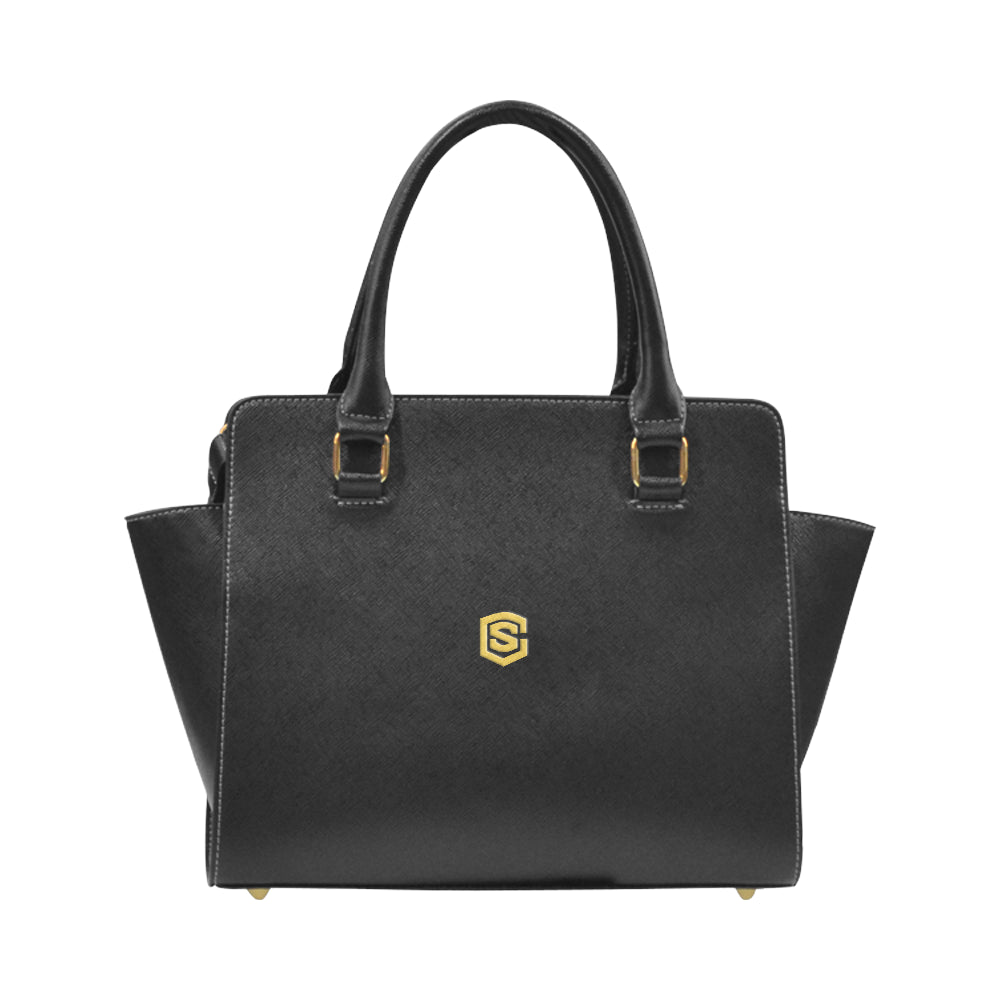 BLACK RIVET SHOULDER HANDBAG gold logo Rivet Shoulder Handbag (Model 1645)