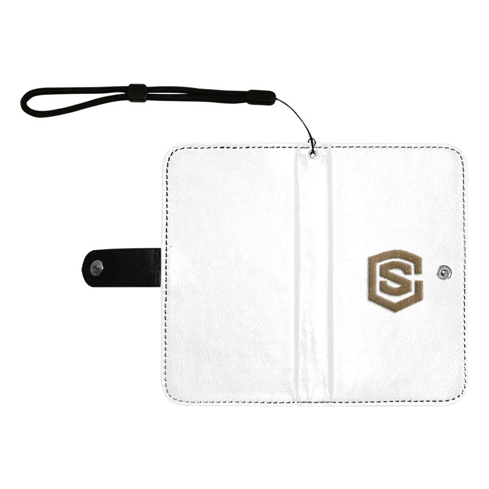 White Flip Leather Purse for Mobile Phone(Model1703)(Large) with Brown Logo Flip Leather Purse for Mobile Phone(Model1703)(Large)