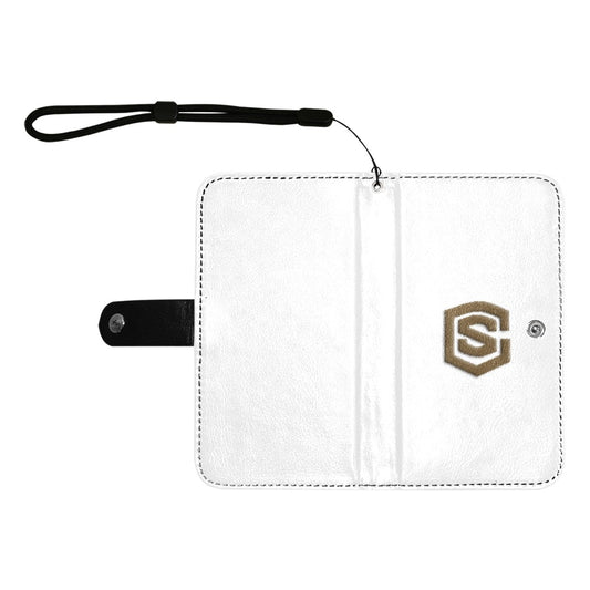 White Flip Leather Purse for Mobile Phone(Model1703)(Large) with Brown Logo Flip Leather Purse for Mobile Phone(Model1703)(Large)