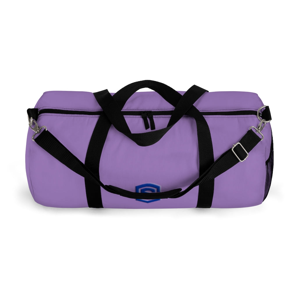 Purple Duffel Bag Blue Logo