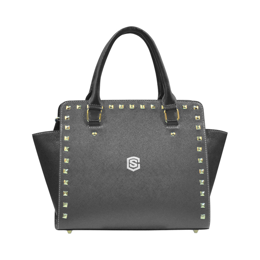 BLACK RIVET SHOULDER HANDBAG silver logo Rivet Shoulder Handbag (Model 1645)