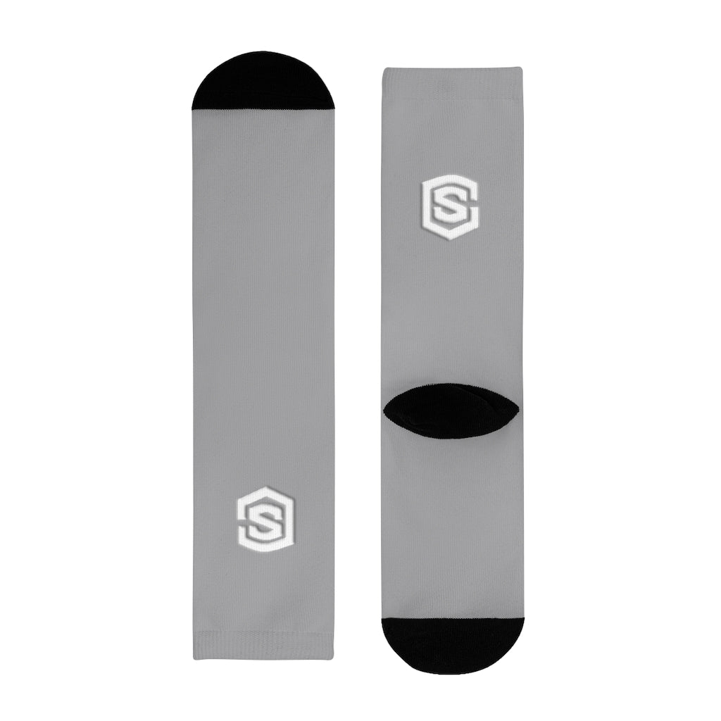 Grey Sublimation Crew Socks (EU) white Logo
