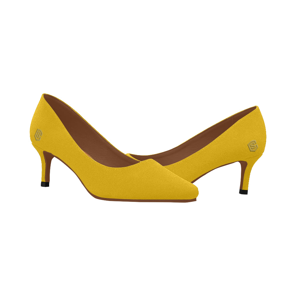 GREEN Women's Pointed Toe Low Heel Pumps gold logo Women's Pointed Toe Low Heel Pumps (Model 053)