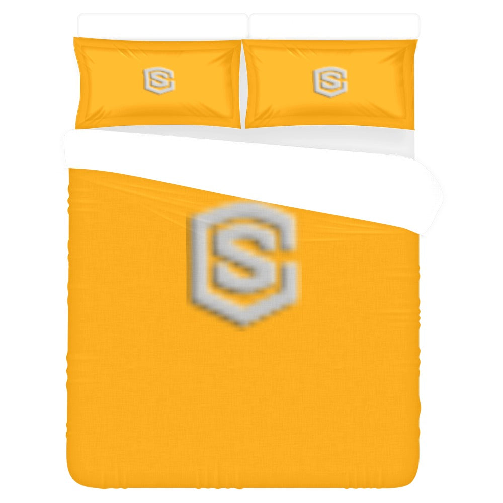 Orange 3-Piece Bedding Set (1 Duvet Cover 86"x70"; 2 Pillowcases 20"x30")(One Side) wtih Silver Logo 3-Piece Bedding Set (1 Duvet Cover 86"x70"; 2 Pillowcases 20"x30")(One Side)