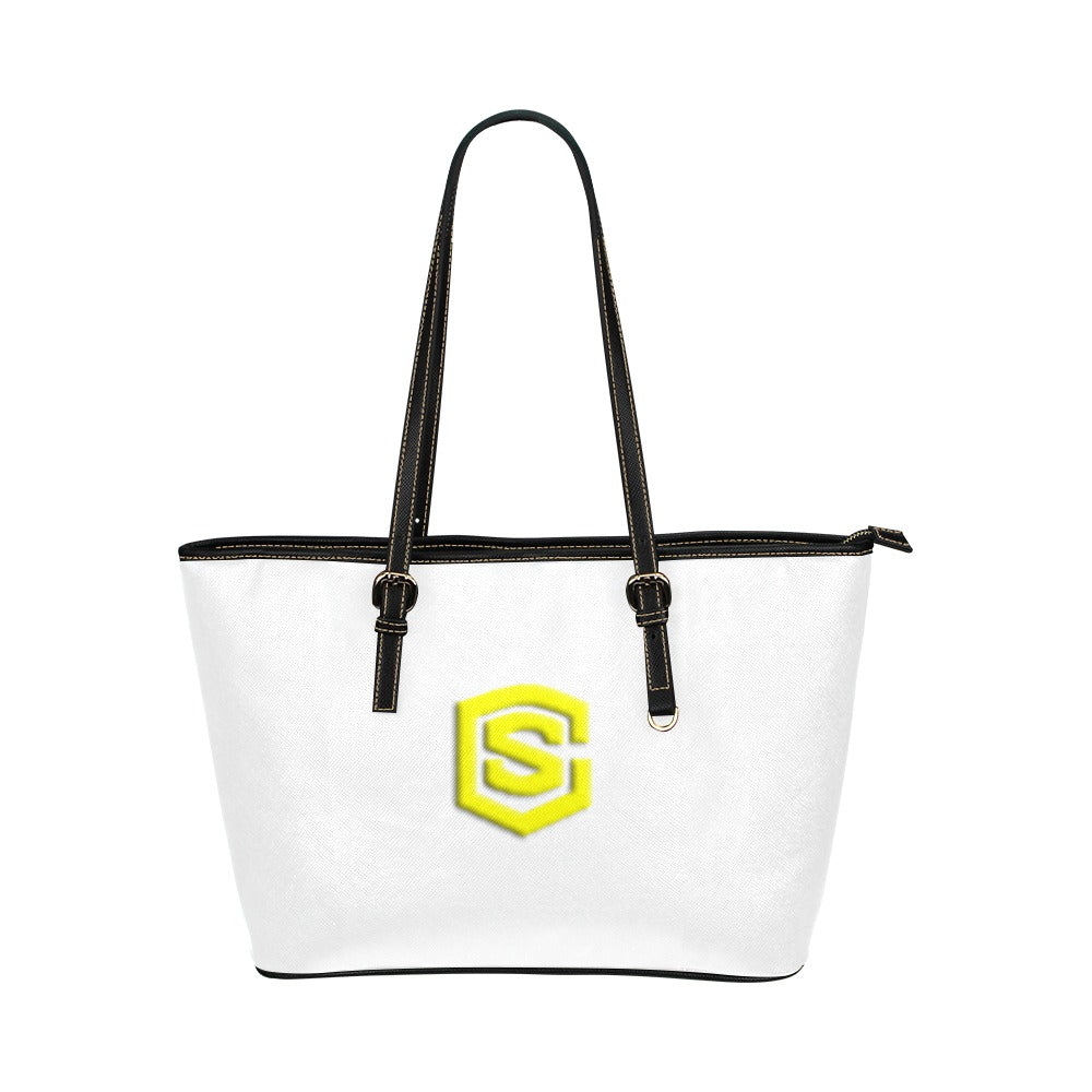 WHITE Leather Tote Bag WITH YELLOW LOGO Leather Tote Bag (Model 1651) (Big)
