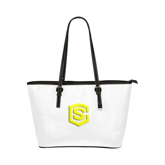 WHITE Leather Tote Bag WITH YELLOW LOGO Leather Tote Bag (Model 1651) (Big)