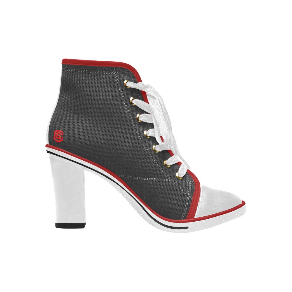 red logo Women's Lace Up Chunky Heel Ankle Booties (Model 054)