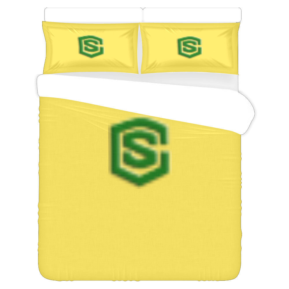 Yellow Duvet Cover Green Logo 3-Piece Bedding Set (1 Duvet Cover 86"x70"; 2 Pillowcases 20"x30")(One Side)