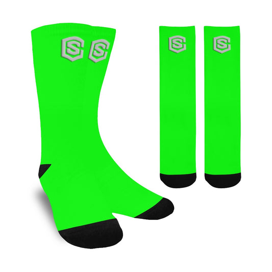 Green Sublimated Crew Socks (Made In USA) with Silver Logo Sublimated Crew Socks (Made In USA)