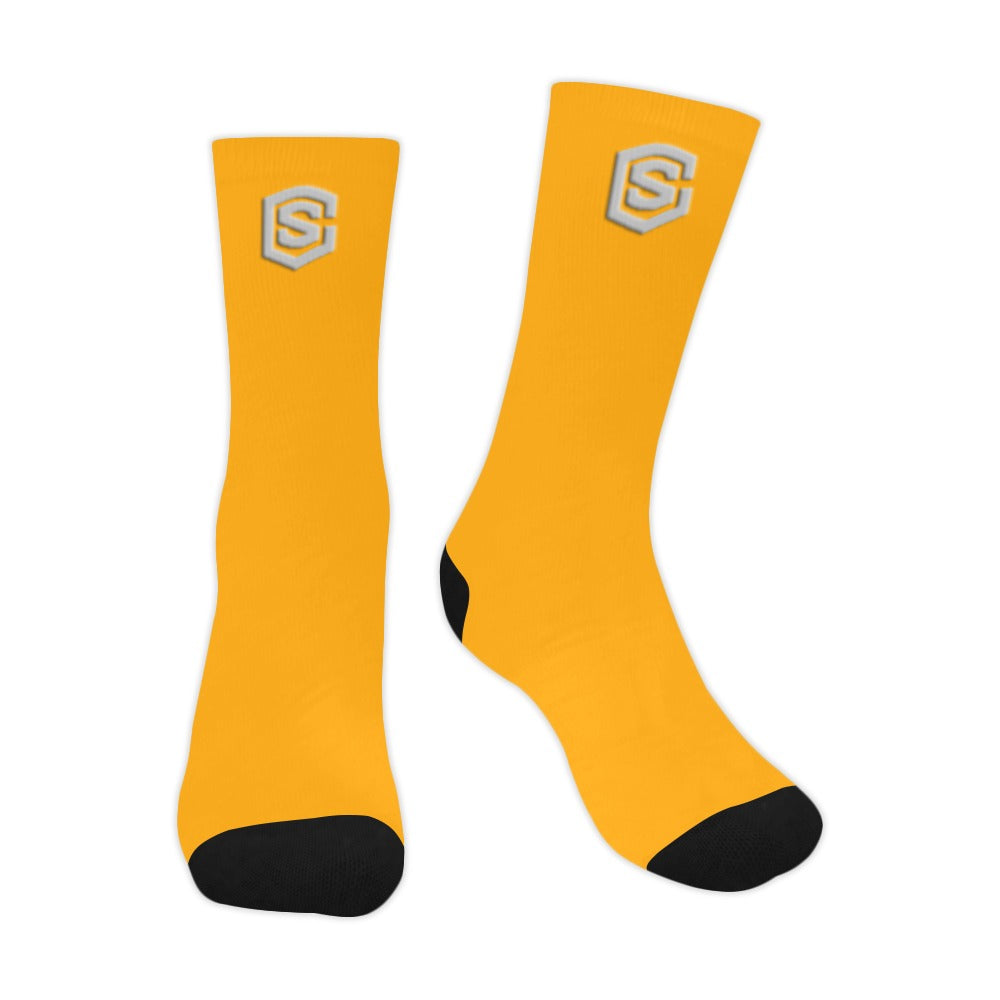 Orange Sublimated Crew Socks (Made In USA) with Silver Logo Sublimated Crew Socks (Made In USA)