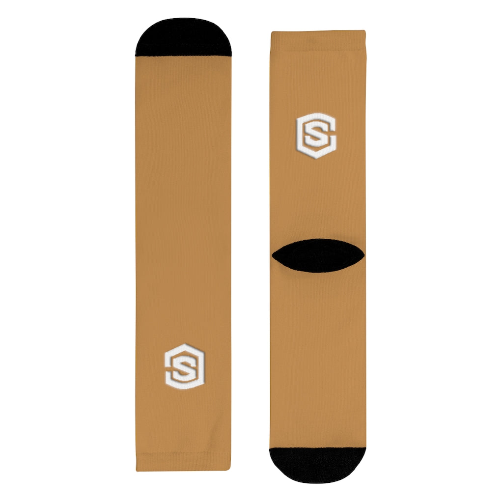 Brown Sublimation Crew Socks (EU) white Logo