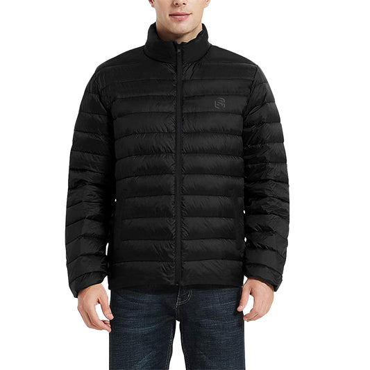 BLACK MEN'S STAND COLLAR PADDED JACKET Black Logo Men's Stand Collar Padded Jacket (Model H41)
