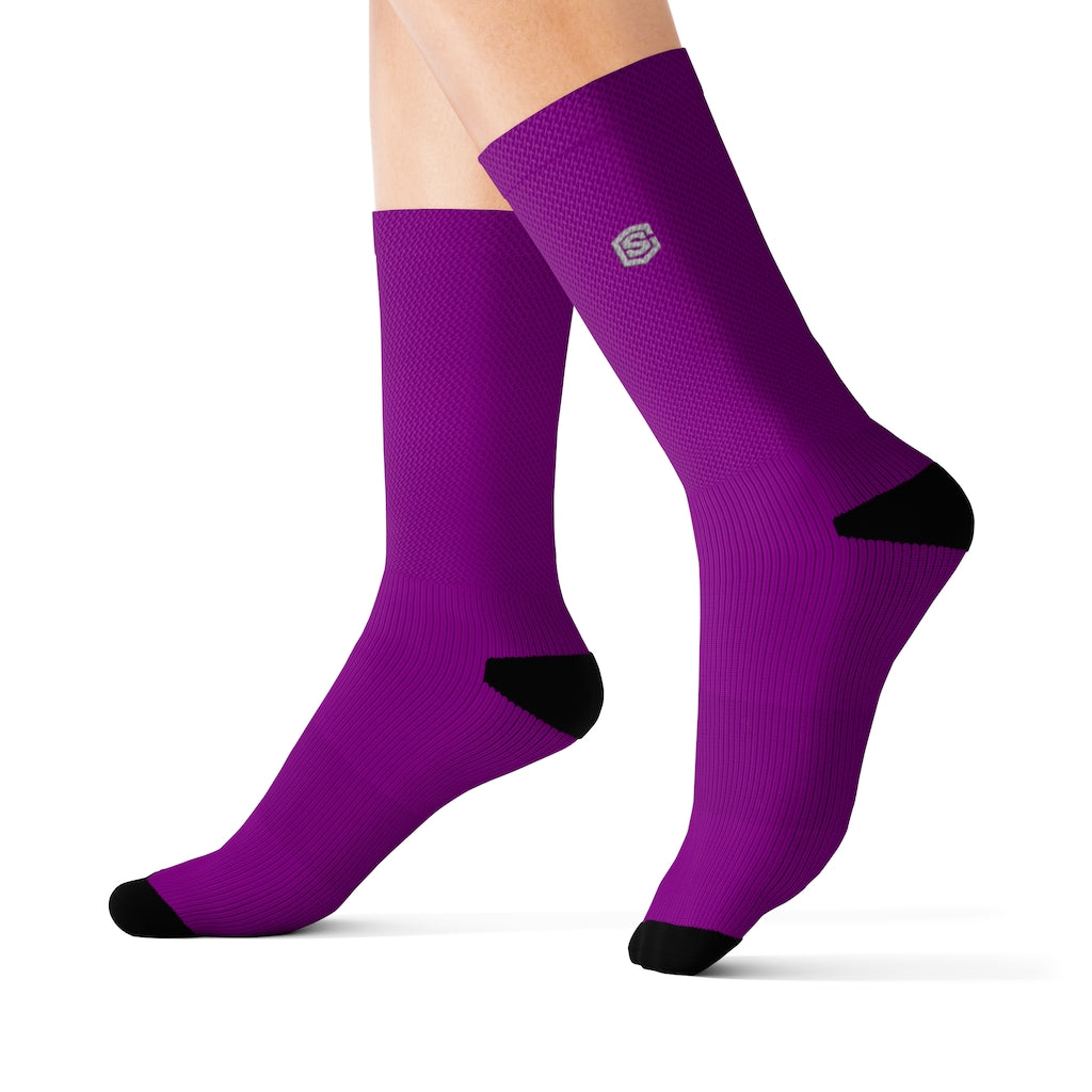 Purple Sublimation Socks with Silver Logo