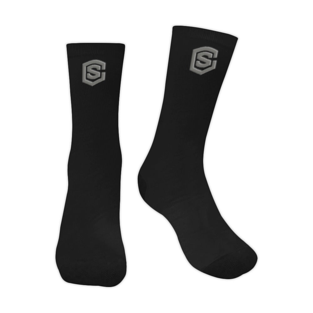 Black Sublimated Crew Socks (Made In USA) with Gray Logo Sublimated Crew Socks (Made In USA)