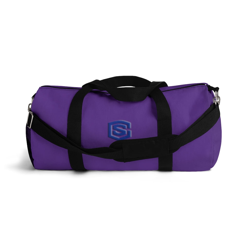 Purple Duffel Bag Blue Logo