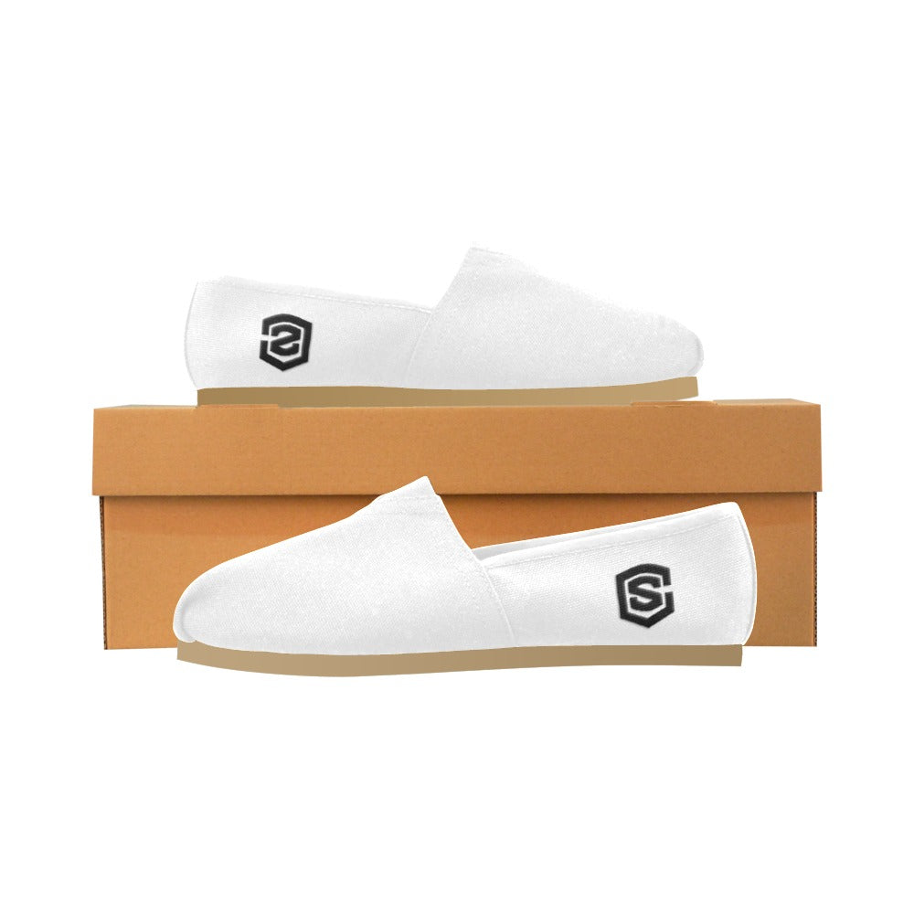 WHITE casual shoes for women WITH BLACK LOGO Casual Canvas Women's Shoes (Model 004) (Designs are mirrored)