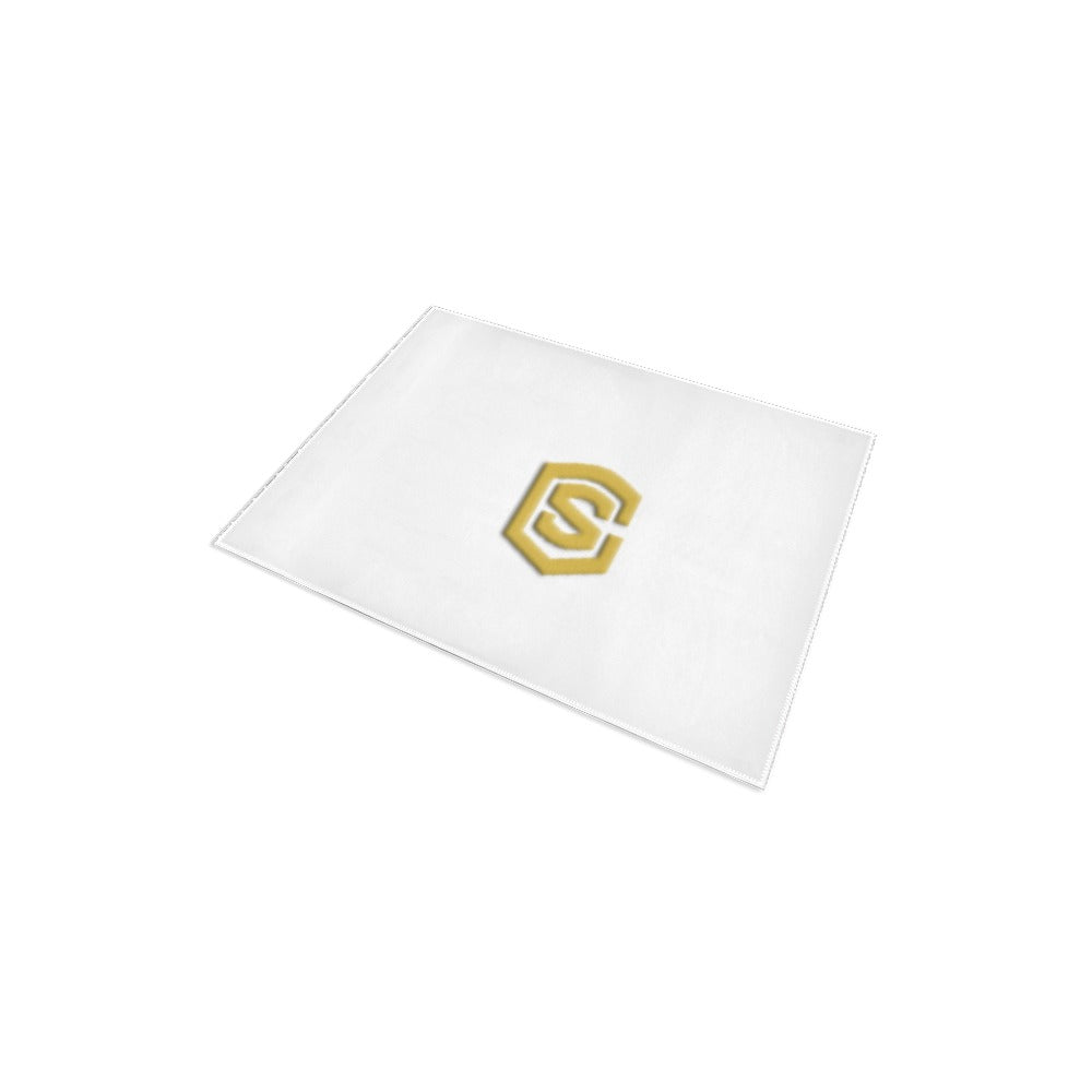 White Area Rug 2.6' x 1.7' with Gold Logo Area Rug 2.6' x 1.7'