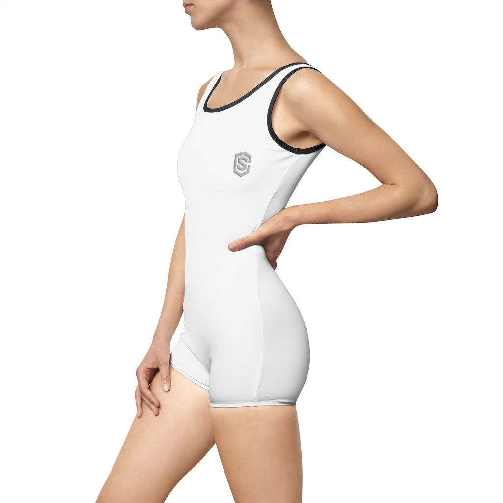 White Women's Vintage Swimsuit Silver Logo