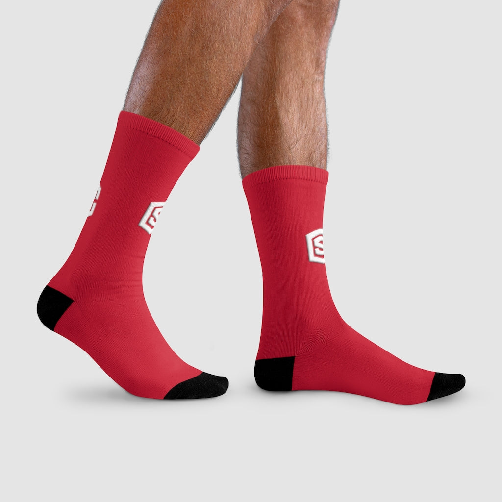 Red Sublimation Crew Socks (EU) white Logo