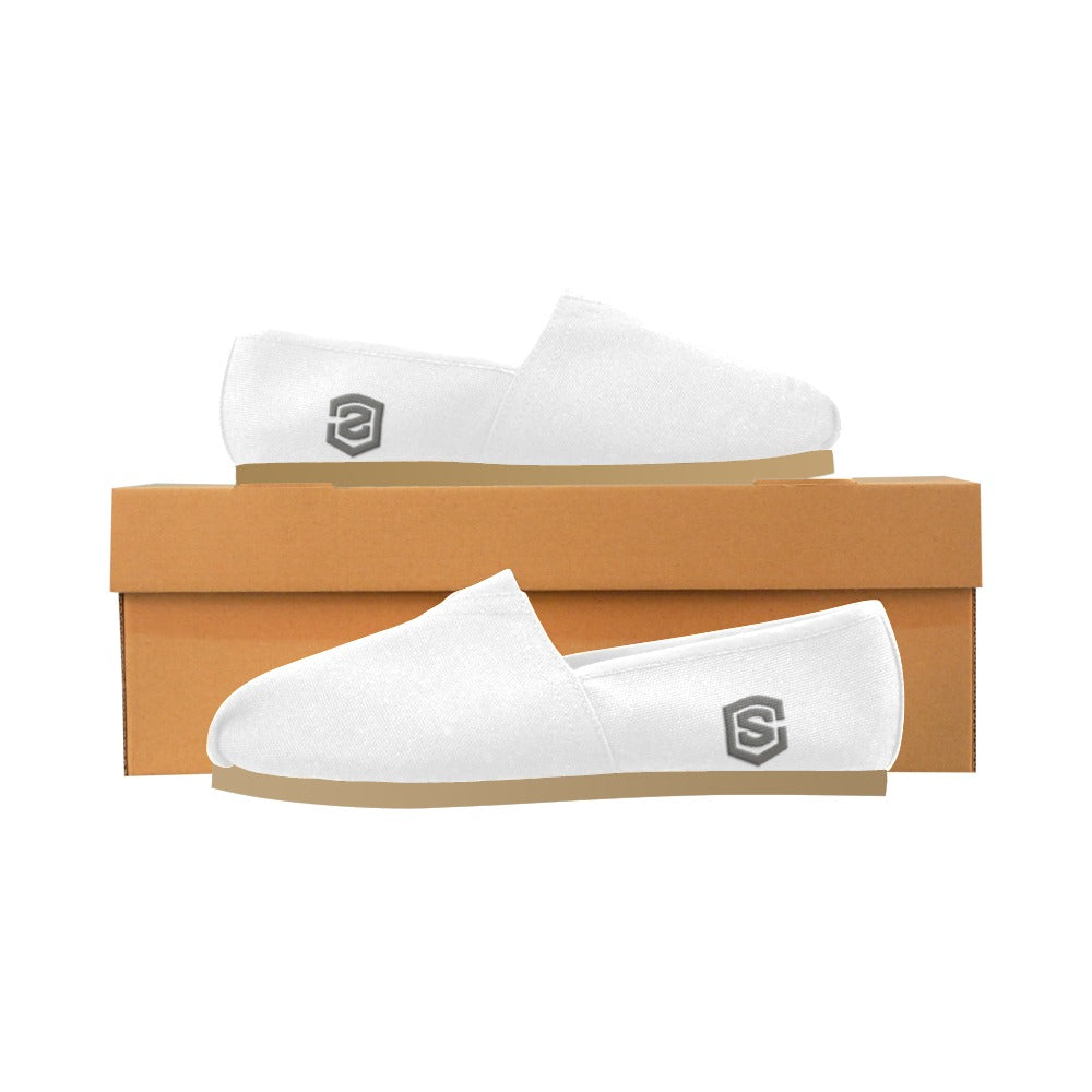 WHITE casual shoes for women WITH GRAY LOGO Casual Canvas Women's Shoes (Model 004) (Designs are mirrored)