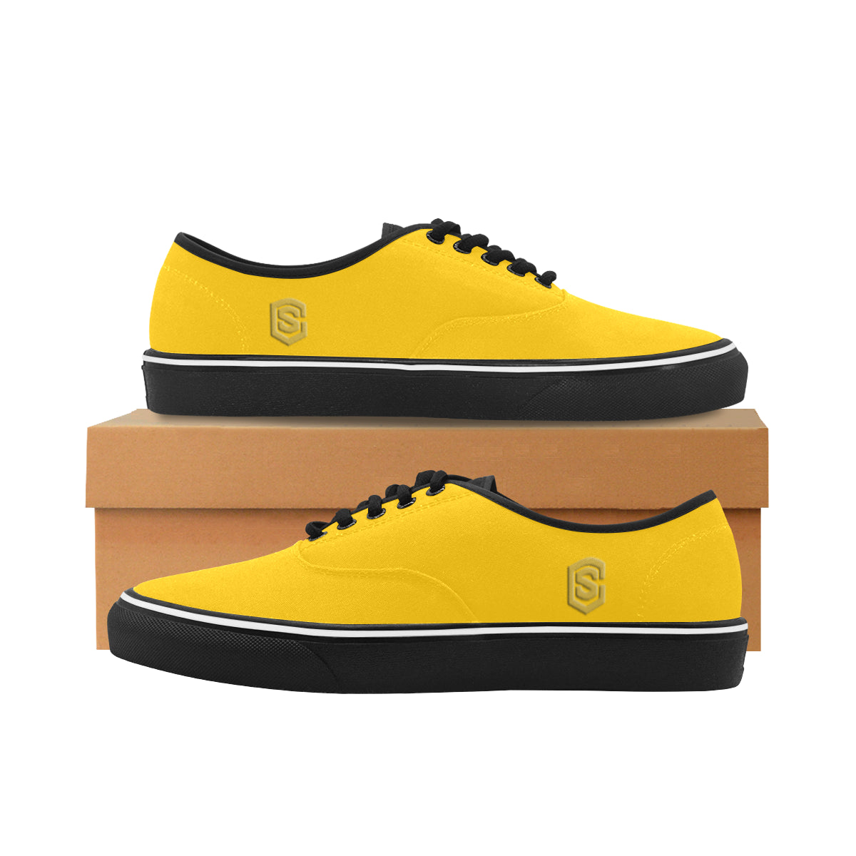 gold logo Classic Men's Canvas Low Top Shoes/Large (Model E001-4)