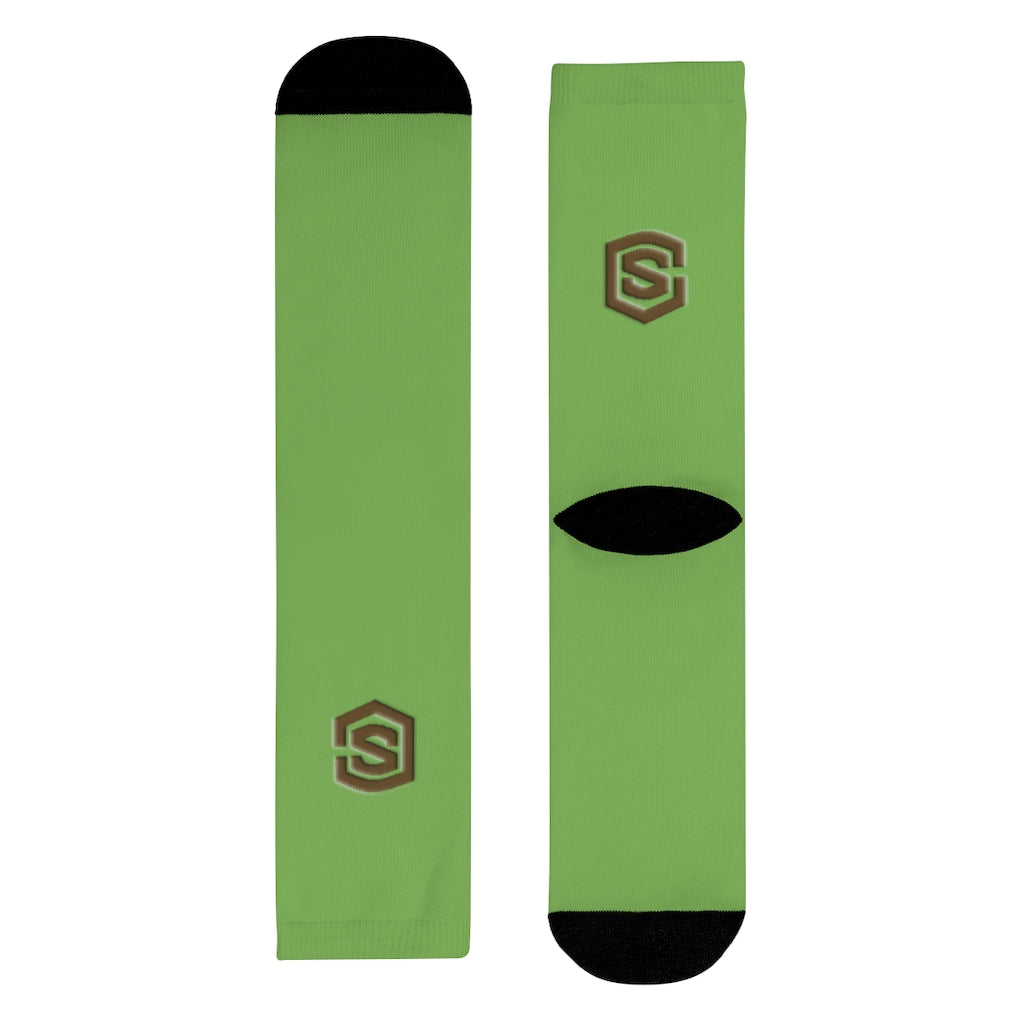 Green Sublimation Crew Socks (EU) Brown Logo