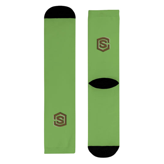 Green Sublimation Crew Socks (EU) Brown Logo