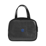 BLACK LEATHER TOP HANDLE HANDBAG  blue logo Leather Top Handle Handbag (Model 1662)