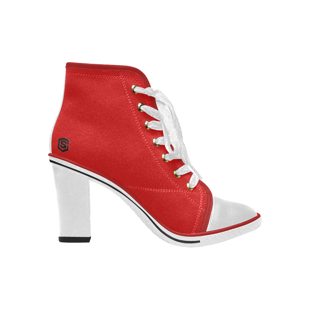 black logo Women's Lace Up Chunky Heel Ankle Booties (Model 054)