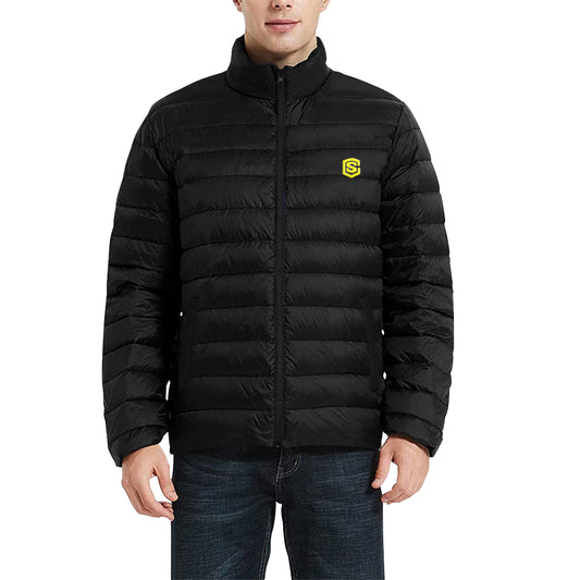 Yellow Logo Men's Stand Collar Padded Jacket (Model H41)