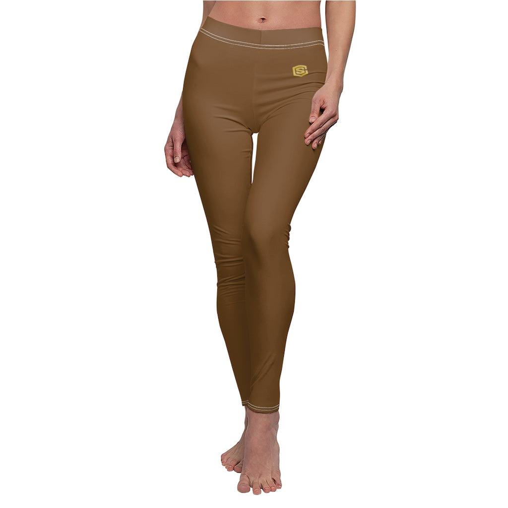 Brown Women's Cut & Sew Casual Leggings Gold logo