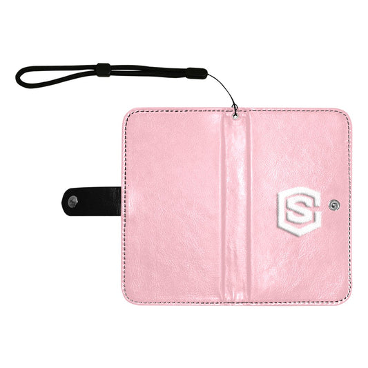 Pink Flip Leather Purse for Mobile Phone(Model1703)(Large) with White Logo Flip Leather Purse for Mobile Phone(Model1703)(Large)