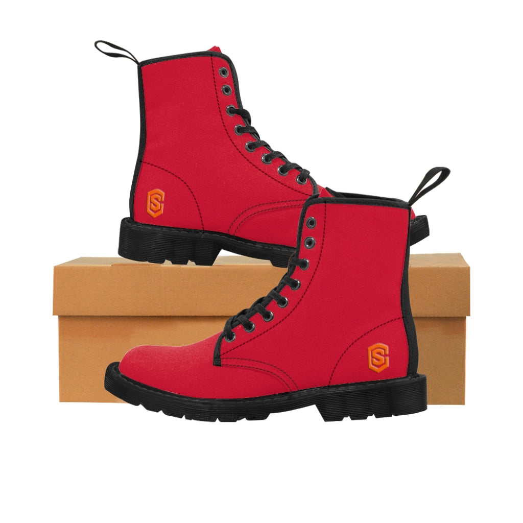 Red Men's Canvas Boots Orange Logo