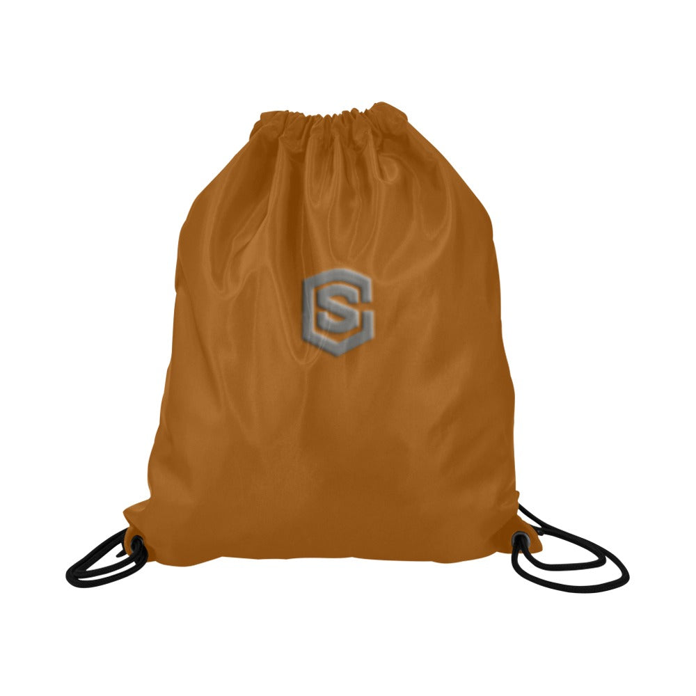 Brown Drawstring Bags Large With Grey Logo Drawstring Bags (Model 1604) (Large)