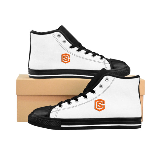 white Men's High-top Sneakers - orange logo