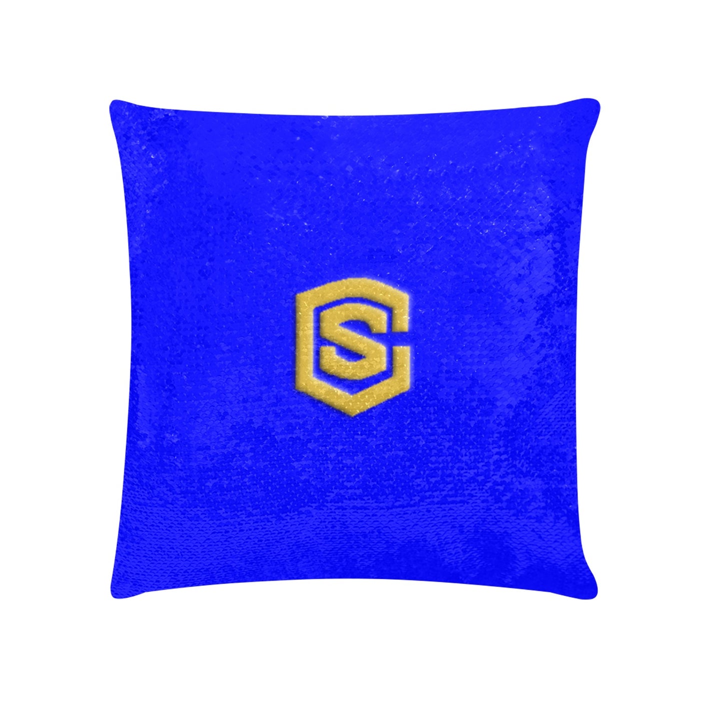 Blue Custom Sequin Pillow with Gold Logo Custom Sequin Pillow Case 18"x18"