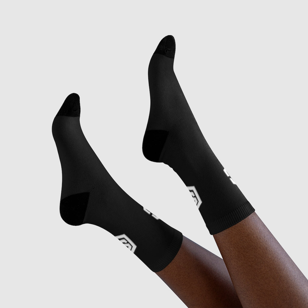 Black Sublimation Crew Socks (EU) white Logo
