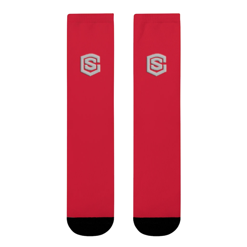 Red Sublimation Crew Socks (EU) Silver Logo