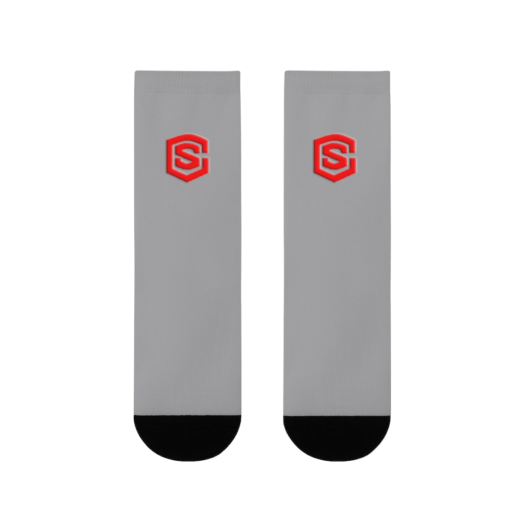 Grey Sublimation Crew Socks (EU) Red Logo