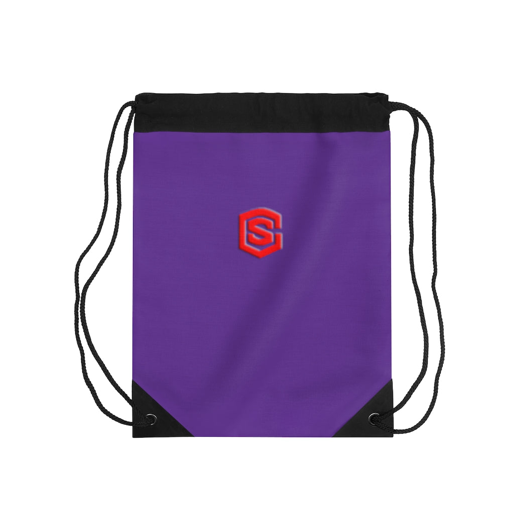 Purple Drawstring Bag Red logo