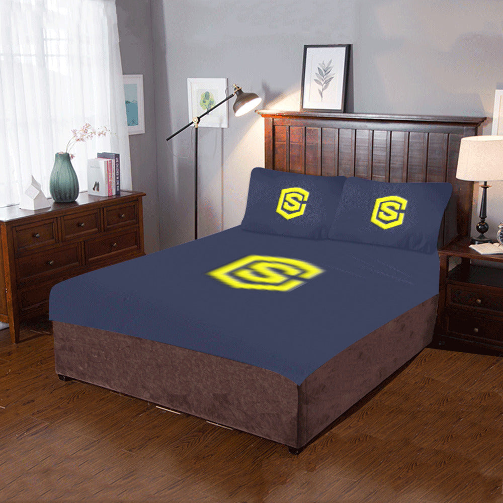 Blue Duvet Cover Yellow Logo 3-Piece Bedding Set (1 Duvet Cover 86"x70"; 2 Pillowcases 20"x30")(One Side)