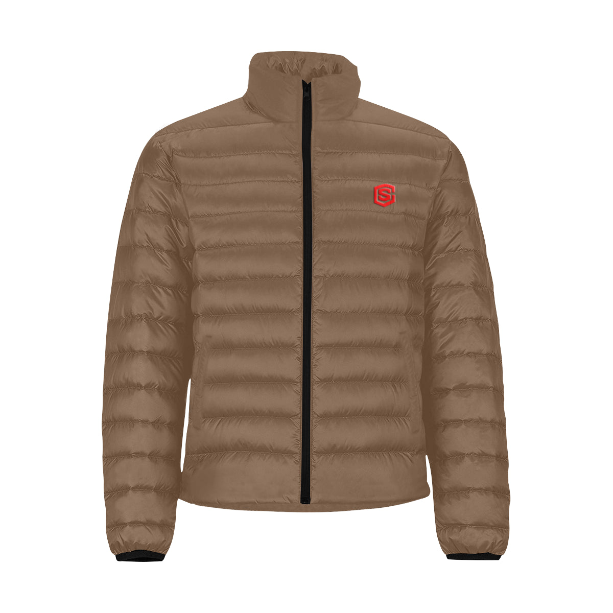 Tobacco Brown MEN'S STAND COLLAR PADDED JACKETRed Logo Men's Stand Collar Padded Jacket (Model H41)