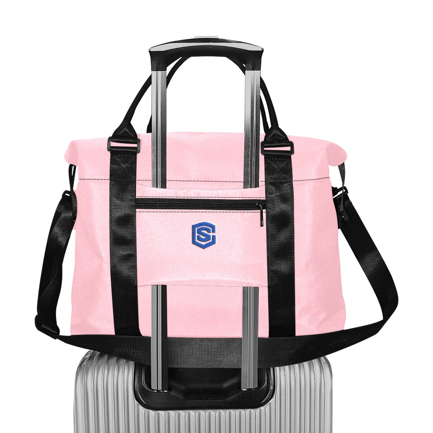 Pink Large Capacity Duffle Bag With Blue Logo Large Capacity Duffle Bag(Model1715)