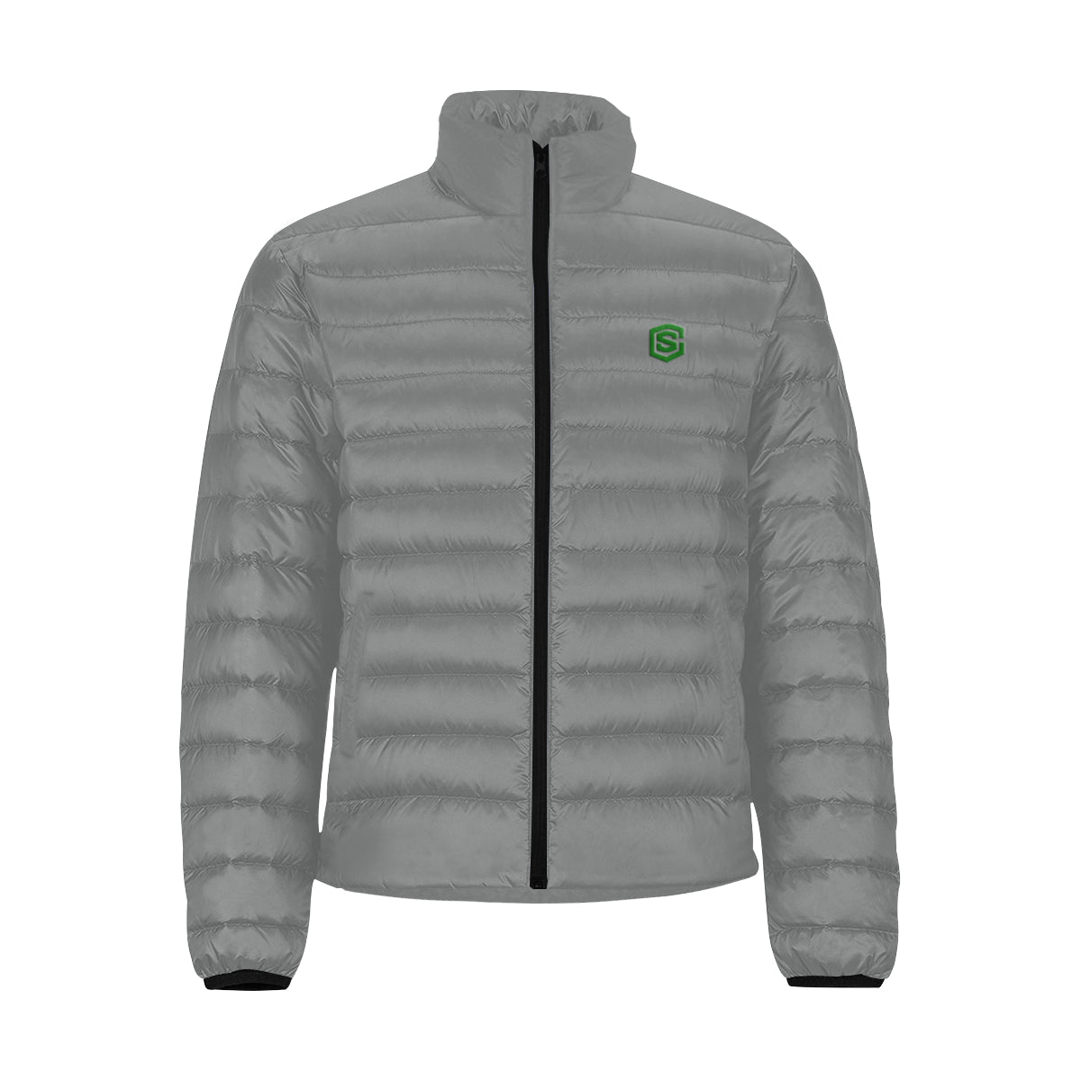 Green Logo Men's Stand Collar Padded Jacket (Model H41)