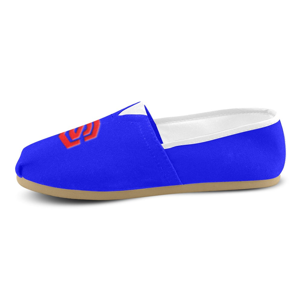 BLUE Casual Canvas Women's WITH RED  LOGO Casual Canvas Women's Shoes (Model 004) (Designs are mirrored)