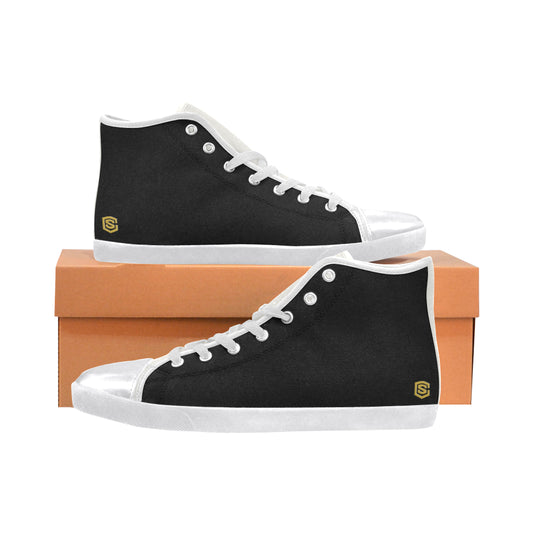 WHITE CANVAS KID SHOES gold logo High Top Canvas Kid's Shoes (Model 002)