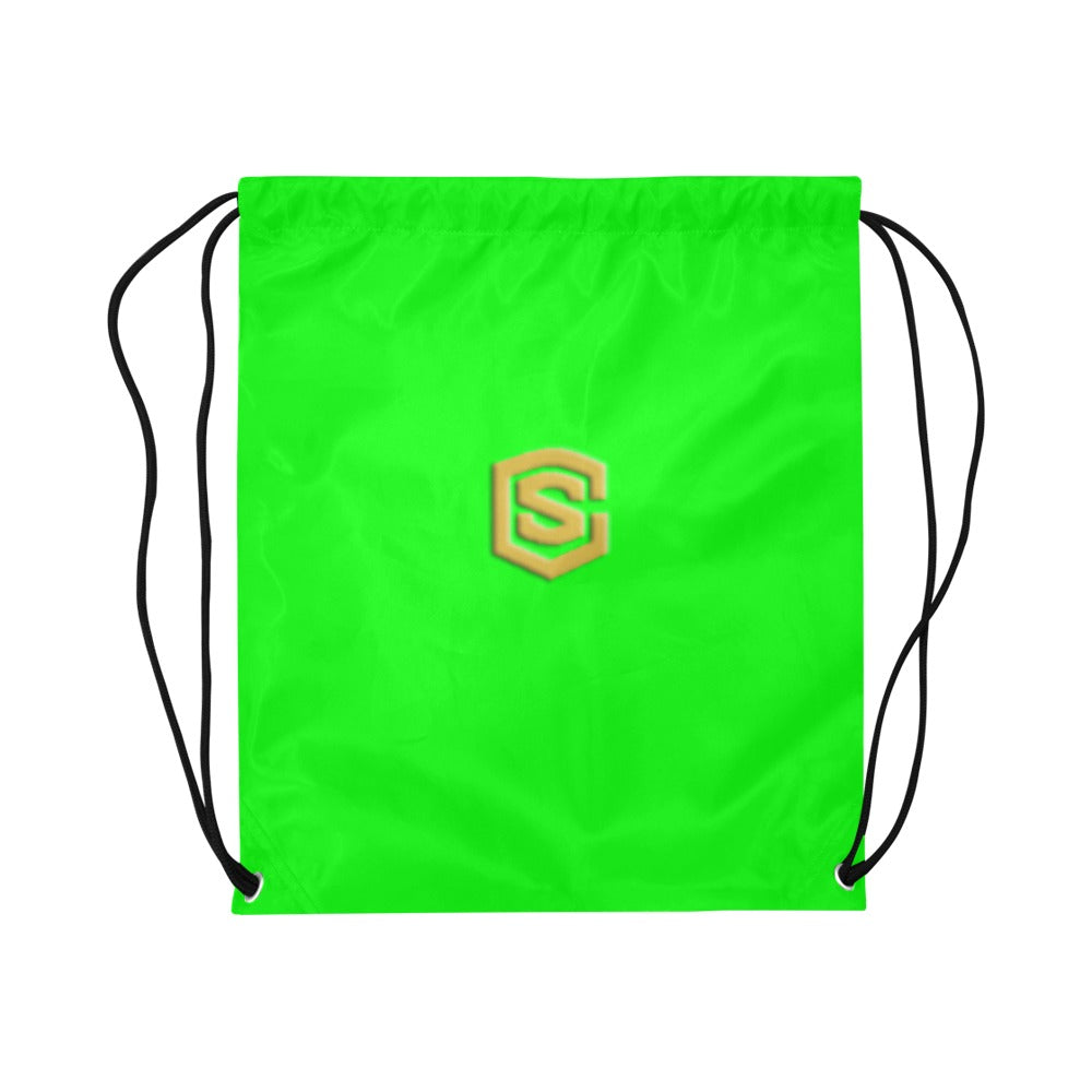 Green Drawstring Bags Large With Gold Logo Drawstring Bags (Model 1604) (Large)