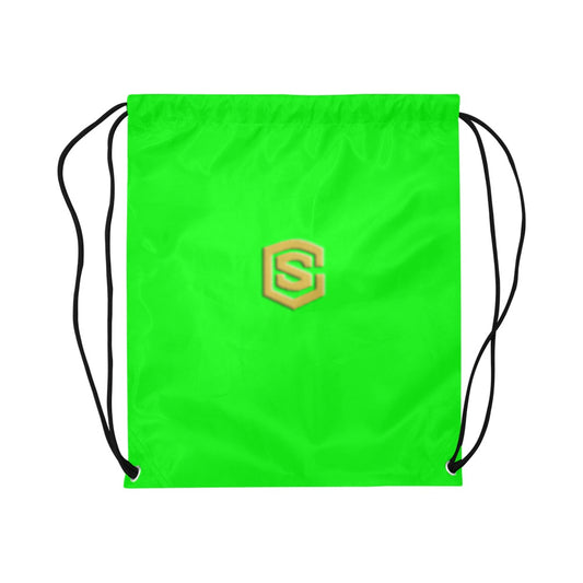 Green Drawstring Bags Large With Gold Logo Drawstring Bags (Model 1604) (Large)